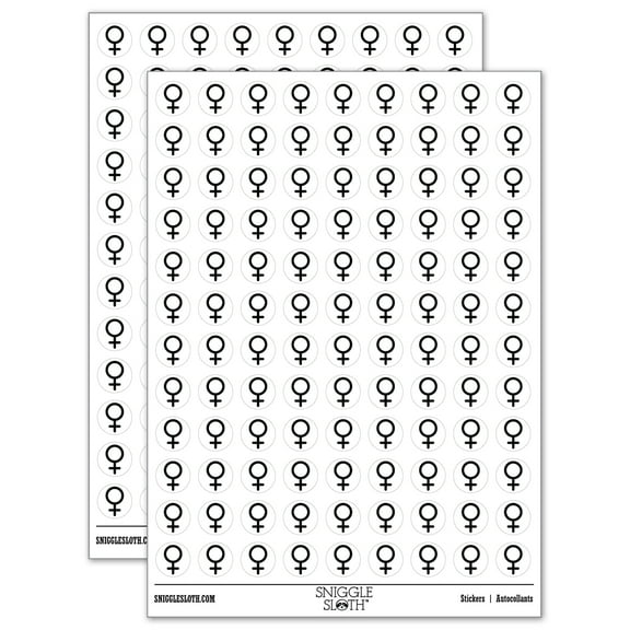 Venus Woman Female Gender Symbol 200+ Round Stickers - White - Matte Finish - 0.50" Size