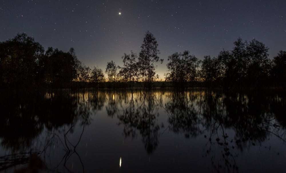 Venus and twilight reflected in Lake Eppalock Australia Canvas Art - Philip HartStocktrek Images (18 x 11)