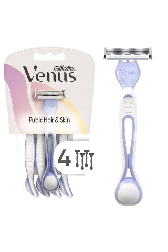 for Pubic Hair & Skin Women's Disposable Razor, 4 count, Multi-Color