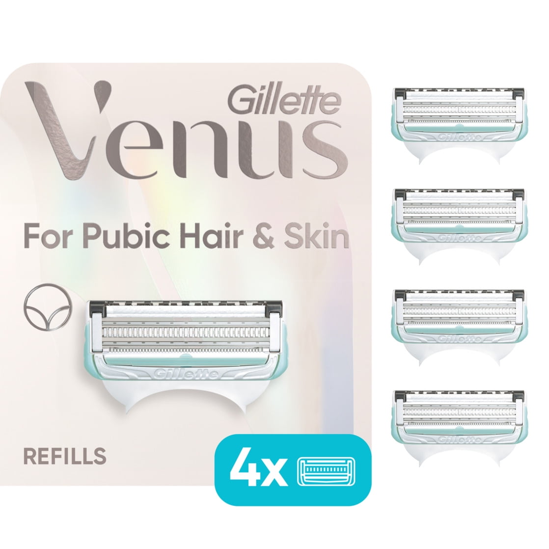 Gillette Venus for Pubic Hair and Skin, Women's Razor Blades, 4 Refills, White