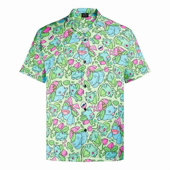 Venusaur Tropical Hawaiian Shirt for Men – Cool, Comfortable, Cartoon-Inspired Green Floral Print – Perfect Gift for Anime Fans, Gamers, and Summer Menswear Lovers | 2XL