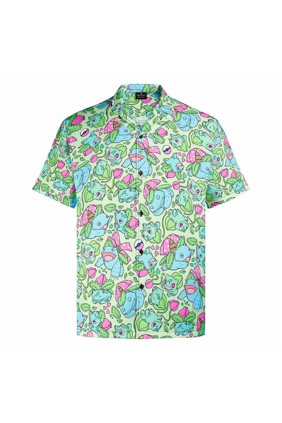 Venusaur Tropical Hawaiian Shirt for Men – Cool, Comfortable, Cartoon-Inspired Green Floral Print – Perfect Gift for Anime Fans, Gamers, and Summer Menswear Lovers | 2XL