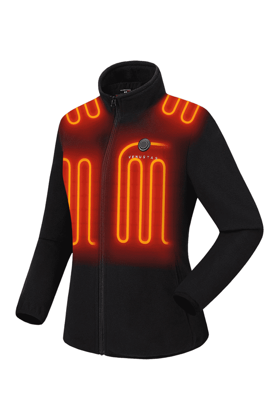 Fleece Heated Jacket for Women, Battery Pack 7.4V, 5 Heating Zones Coat, Premium Zippers (Black,M)