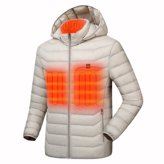 Venustas Heated Jacket with Battery Pack (Unisex), Heated Coat for Women and Men with Detachable Hood (Beige,3XL)