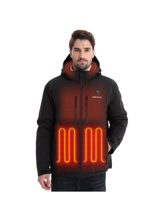 Men's 12V Heated Jacket with Battery, Softshell Electric Winter Coat for Skiing, Hunting & Outdoor Work & Cold Weather (Black, L)