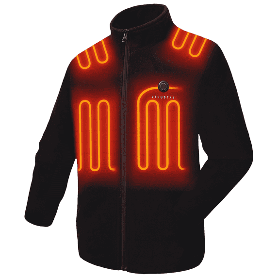Venustas Men's Fleece Heated Jacket with Battery Pack 7.4V, Premium Zippers (Black,2XL)