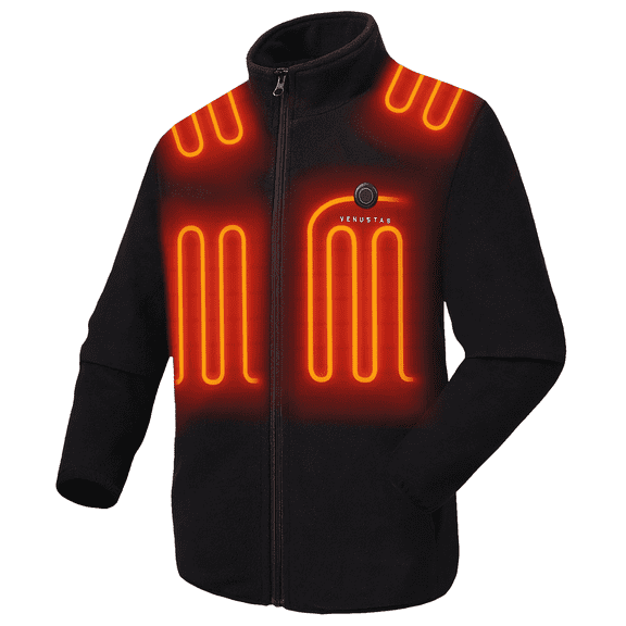 Venustas Men's Fleece Heated Jacket with Battery Pack 7.4V, Premium Zippers (Black,M)