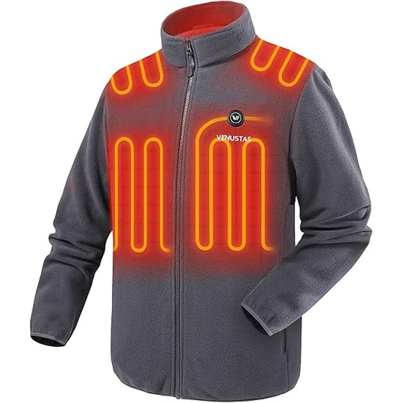 Venustas Men's Fleece Heated Jacket with Battery Pack 7.4V, Soft Lightweight Heated Coat for Outdoor (Gray,S)