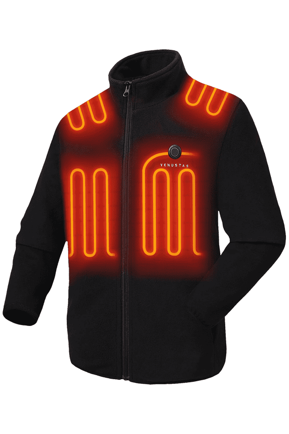 Men's Fleece Heated Jacket with Battery Pack 7.4V, Winter Heated Coat (Black, L)