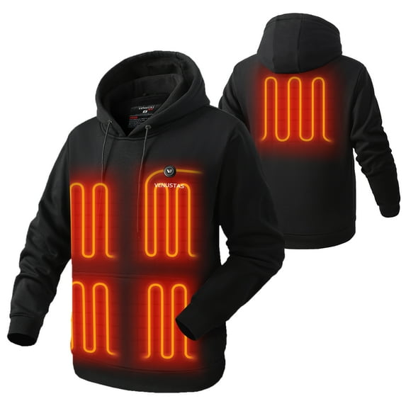 Venustas Pullover Heated Hoodie for Men and Women with Battery, Fleece-Lined Heating Jacket for Fall /Winter /Spring (Black, 3XL)