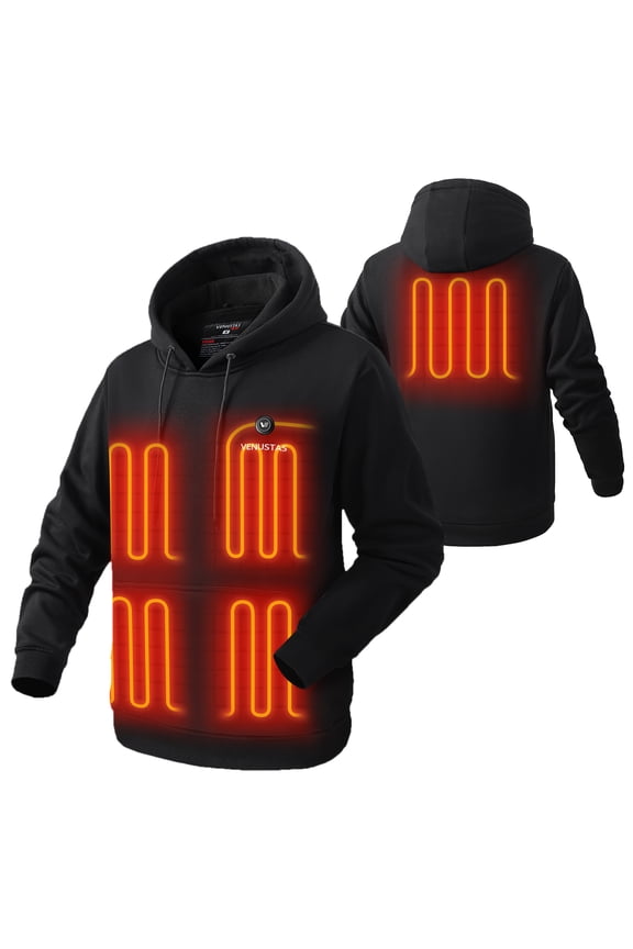 Pullover Heated Hoodie for Men and Women with Battery, Fleece-Lined Heating Jacket for Fall /Winter /Spring (Black, M)