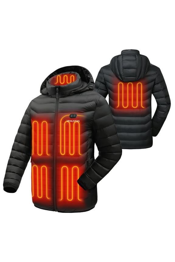Unisex Heated Jacket with Battery, Separate Front & Back Heating Controls, Electric Puffer Coat for Women & Men (Black, M)