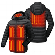 Venustas Unisex Heated Jacket with Battery Pack 7.4V, Winter Heated Coat for Women and Men, 6 Heating Zones, Detachable Hood (Black, XS)