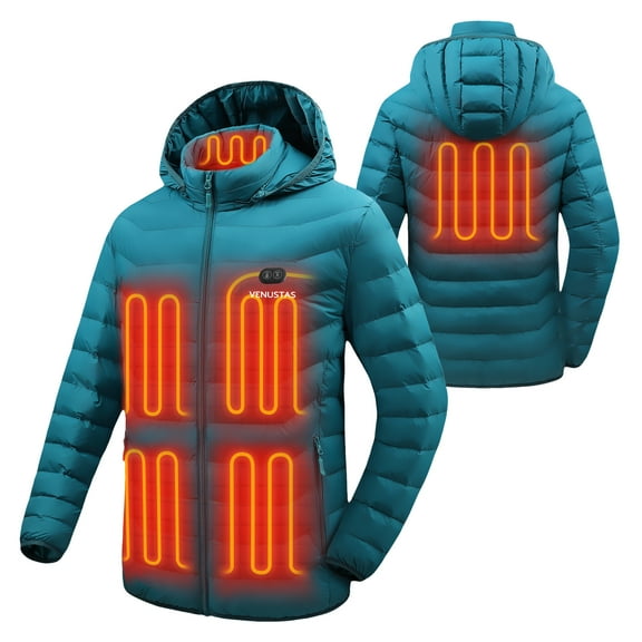 Venustas Unisex Heated Jacket with Battery, Separate Front & Back Heating Controls, Electric Puffer Coat for Women & Men (Green, S)