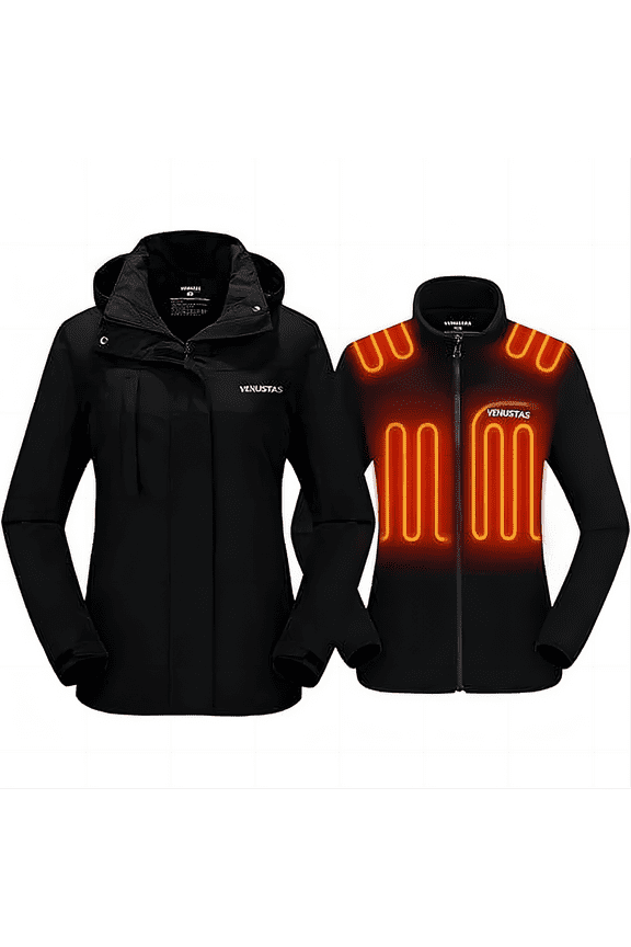 Women’s 3-in-1 Heated Jacket with Battery, Waterproof Jacket with Detachable Hood for Skiing, Hiking, M