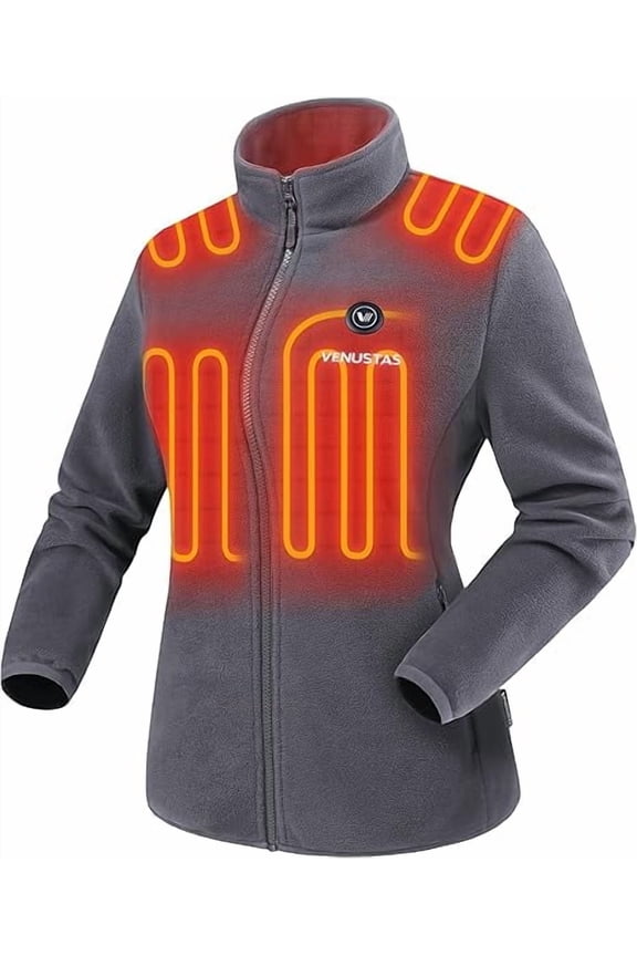 Women's Fleece Heated Jacket with Battery Pack 7.4V, Soft Lightweight Heated Coat for Outdoor (Gray,XS)