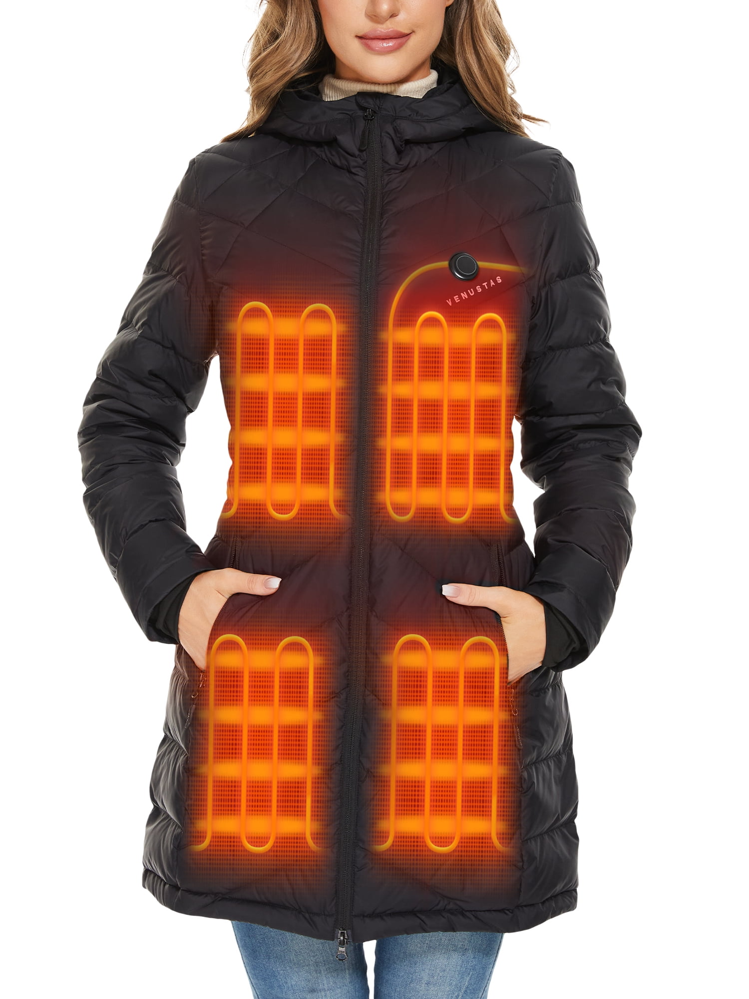 Venustas Women's Heated Down Jacket with Battery Pack 7.4V, Long Puffer