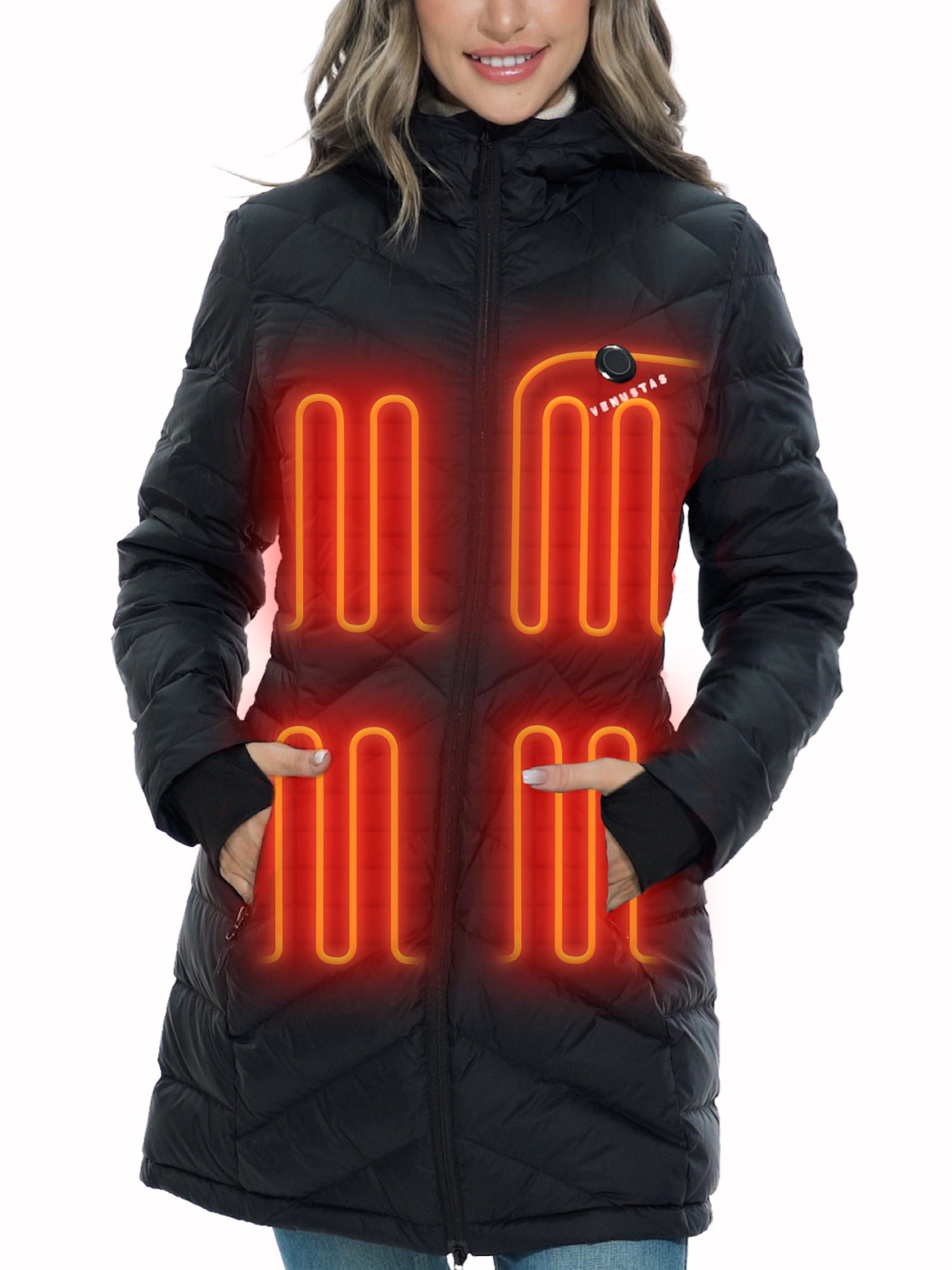 Heated down top jacket womens