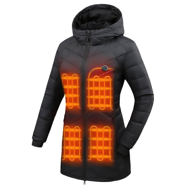 Venustas Women's Heated Down Jacket with Battery Pack 7.4V, Long Puffer