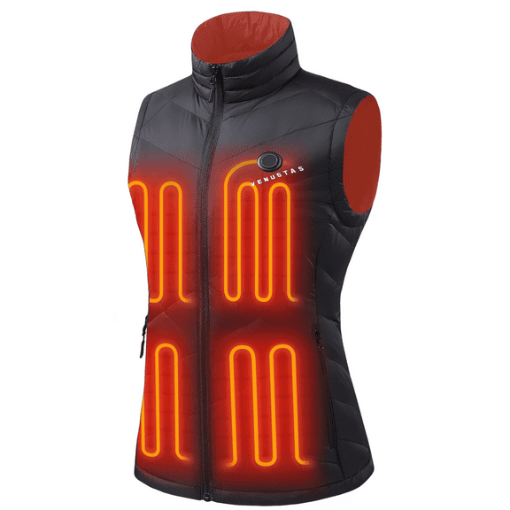 Venustas Women's Lightweight Heated Down Vest with Battery Pack, 90% Duck Down Electric Heated Vest for Winter Outdoor Hiking Skiing Camping (Black, L)