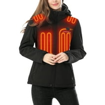 Venustas Women's Heated Jacket with Battery Pack 7.4V, Windproof Detachable Hood (Black, M)