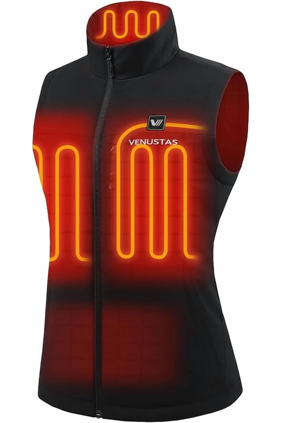 Women's Heated Softshell Vest with Battery, Slim Fit Water-Resistant Heated Vest for Outdoor Hiking Golf (Black,M)