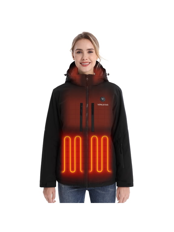 Women's 12V Heated Jacket with Battery, Softshell Electric Winter Coat for Skiing, Hunting & Outdoor Work & Cold Weather (Black, M)