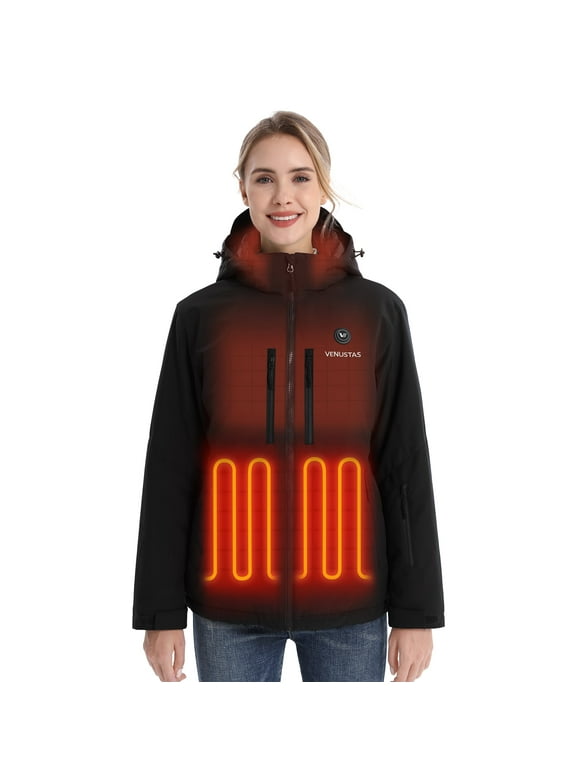 Women's 12V Heated Jacket with Battery, Softshell Electric Winter Coat for Skiing, Hunting & Outdoor Work & Cold Weather (Black, L)