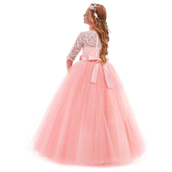 Venzia Dresses For Girls Child Girls Lace Bowknot Princess Wedding Flower Girl Performance Formal Tutu Dress Clothes