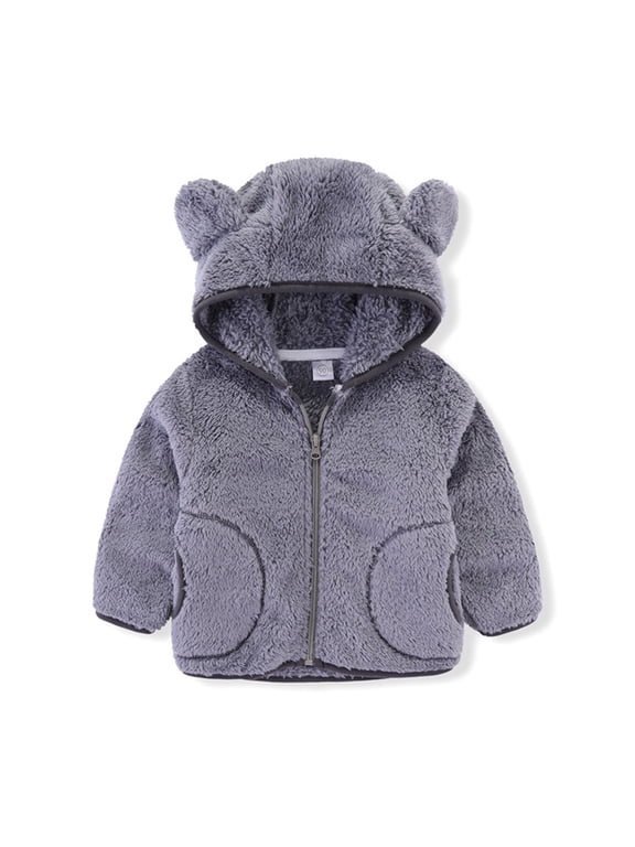Venzia Kids Girls Boys Winter Warm Coats Jacket Baby Jacket Bear Ears Hooded Outerwear Zipper Warm Coat Winter Clothes 0-6 Months