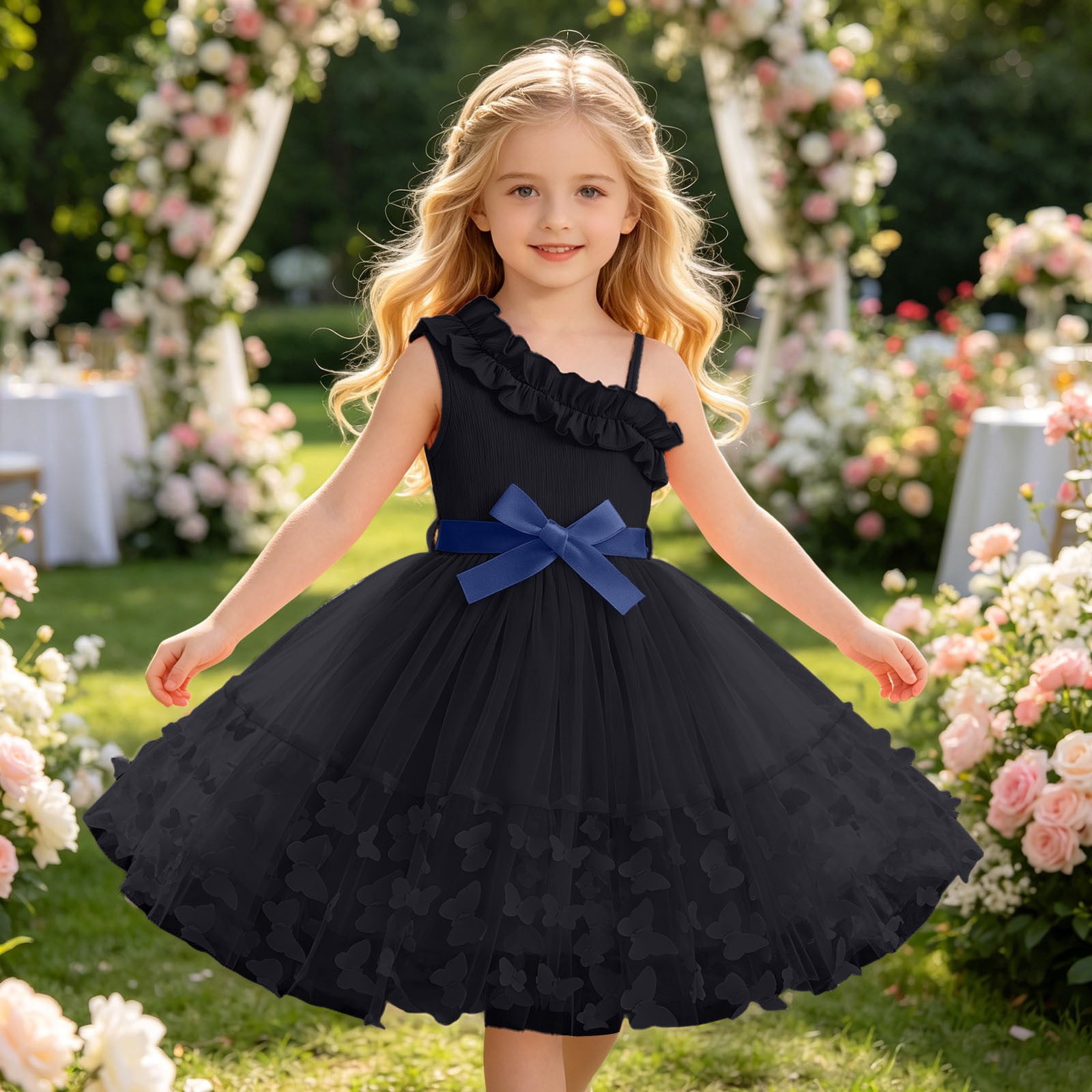How To Ruffle Pasta Venzia Kids Girls Party Dress Sleeveless Solid Color Off Shoulder ...