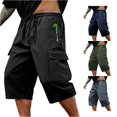 thumbnail image 1 of Venzia Men Drawstring Elastic Waist Cargo Capri Shorts Zipper Pocket Sport Shorts, 1 of 5