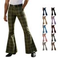 thumbnail image 1 of Venzia Men Green Plaid Flared Trousers, Vintage High Waist Bell Bottom Pants, Retro Business Casual Dress Pants, 1 of 5