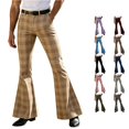 thumbnail image 1 of Venzia Men Green Plaid Flared Trousers, Vintage High Waist Bell Bottom Pants, Retro Business Casual Dress Pants, 1 of 5