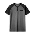 thumbnail image 1 of Venzia Men's Vintage Color‑Block Henley Short Sleeve T‑Shirt – Casual Crewneck Retro Top Grey XL, 1 of 3
