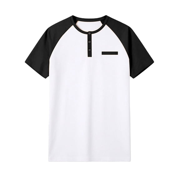 Venzia Men's Vintage Color‑Block Henley Short Sleeve T‑Shirt – Casual Crewneck Retro Top White2 XXL