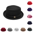 thumbnail image 1 of Venzia Mesh Pork Pie Fedora Hat Breathable Fabric Band Metal Button Short Brim Outdoor Travel Beach Casual Summer Sun Protection Classic Retro Headwear Cap,One Size, 1 of 5