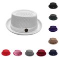 thumbnail image 1 of Venzia Mesh Pork Pie Fedora Hat Breathable Fabric Band Metal Button Short Brim Outdoor Travel Beach Casual Summer Sun Protection Classic Retro Headwear Cap,One Size, 1 of 6