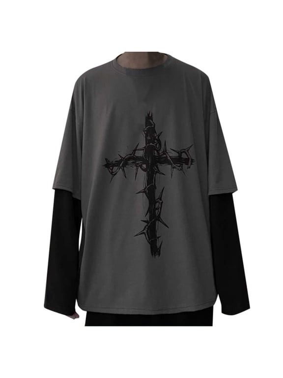 Venzia Oversized Striped Shirts Y2K Grunge Clothes Crew Neck Emo Scene Clothes Streetwear Baggy Shirt Pullover