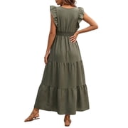 Venzia Plus Size Womens Halter Neck Maxi Dress Backless Smocked Boho Flowy Summer Sundress