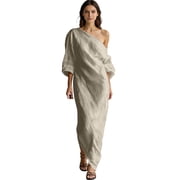 Venzia Plus Size Womens Off Shoulder Maxi Dress Long Puff Sleeve High Waist Flowy Summer Party Gown
