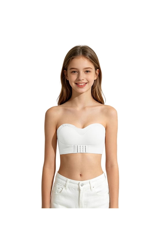 Venzia Teens Front Closure Strapless Bralette – Seamless No Underwire Push Up Bra for Small Bust, Backless Design for Girls 13-18 White1 32