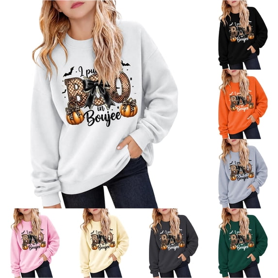 Venzia Women Cute Fall Sweatshirt, Retro Pumpkin Black Cat Cartoon Graphic Crewneck Casual Autumn Pullover Top