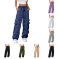 thumbnail image 1 of Venzia Women Drawstring Cargo Jogger Pants Loose Wide Leg Streetwear Trousers, 1 of 6