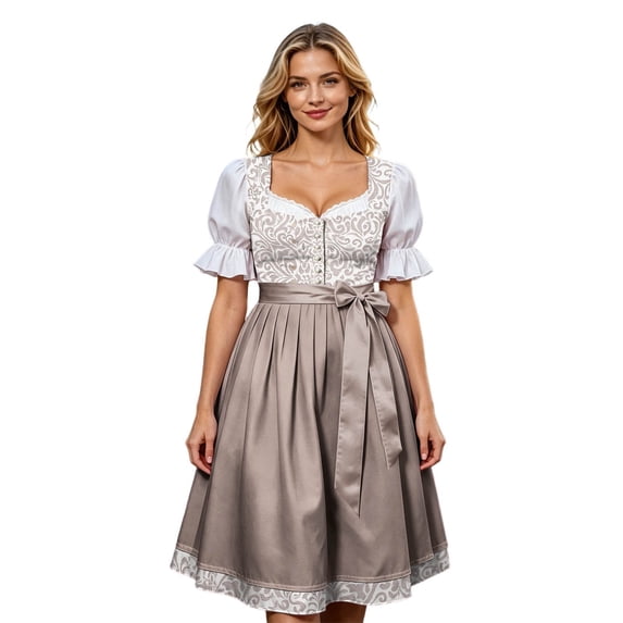 Venzia Women Floral Dirndl Dress, Bavarian Oktoberfest Traditional Puff Sleeve Midi Party