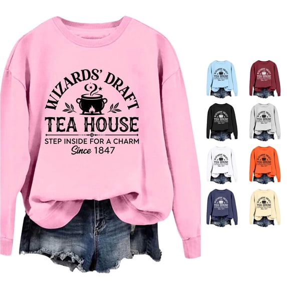 Venzia Women Halloween Crewneck Sweatshirt, Black Long Sleeve Pullover Top, Casual Fall Graphic Sweatshirt