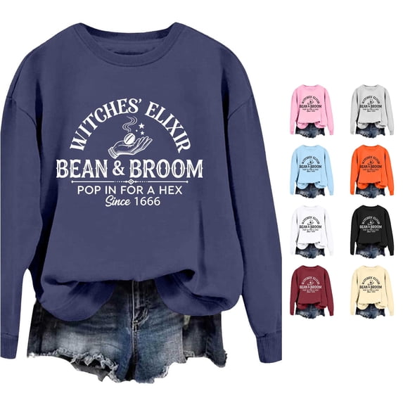 Venzia Women Halloween Crewneck Sweatshirt, Black Long Sleeve Pullover Top, Casual Fall Graphic Sweatshirt