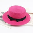 thumbnail image 1 of Venzia Women Woven Straw Bowler Hat Rolled Brim Solid Color Sun Hat Uv Protection Summer Bucket Hat Hot Pink 头围57cm, 1 of 3