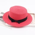 thumbnail image 1 of Venzia Women Woven Straw Bowler Hat Rolled Brim Solid Color Sun Hat Uv Protection Summer Bucket Hat Hot Pink 头围57cm, 1 of 3