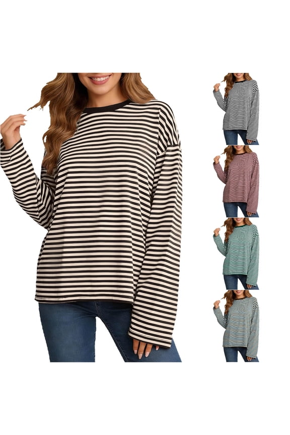 Venzia Women Y2k Long Sleeve Fairy Grunge Striped Baggy Tees Shirts 2000s Emo Sweater Crop Tops Streetwear